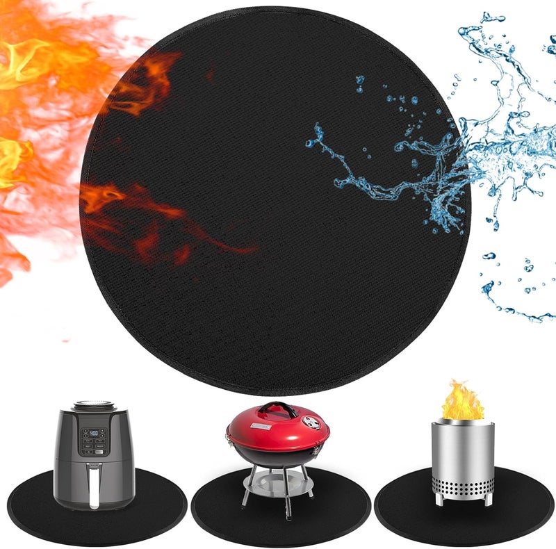 Amerbro 23.8 in Heat Resistant Grill Mat for Outdoor Tabletop Grill to Protect Your Prep Grill Table, Circle Heat Resistant Mats for Countertop, Fireproof & Water Proof & Oil Proof Tabletop Fire Pit Mat-Black - Image 1